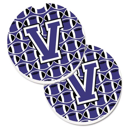 Carolines Treasures Letter V Football Purple and White  Cup Holder Car Coaster, PK2 CJ1068-VCARC